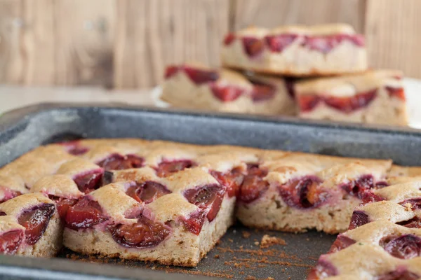 Spelt zucchini cake with plums — Stock Photo, Image