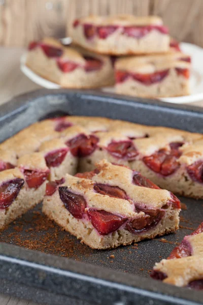 Spelt zucchini cake with plums — Stock Photo, Image