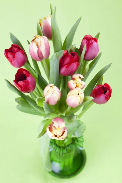 Красные и желтые тюльпаны в вазе — стоковое фото