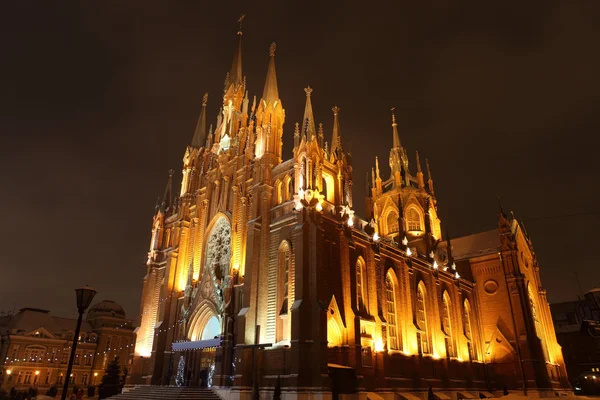 Katolik Katedrali. Kış. gece. — Stok fotoğraf