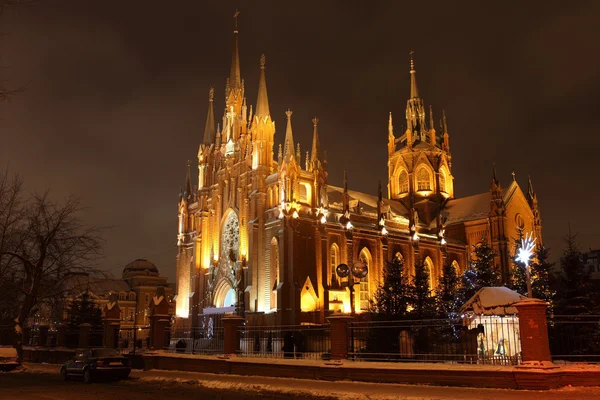 Cathédrale catholique. L'hiver. Nuit . — Photo