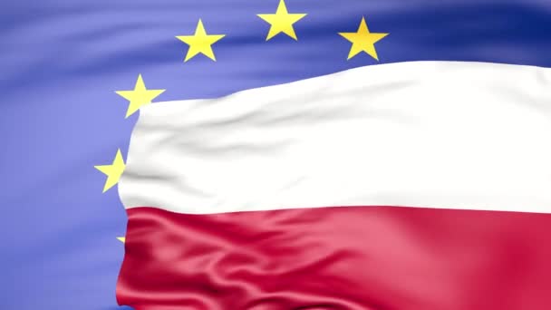 Uni Eropa dan Polandia mengibarkan bendera. Konsep Polexit — Stok Video