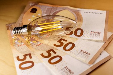 50 avroluk banknotların üzerindeki ampuller elektrik fiyatlarının yükselmesini sembolize ediyor.