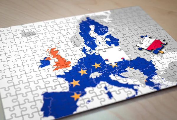 Puzzle del Mapa de la Unión Europea con las piezas correspondientes a Polonia sacadas. Concepto Polexit. — Foto de Stock