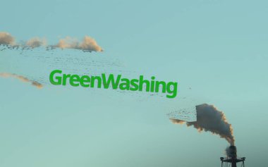 Greenwashing concept of an Industrial Plant damaging the environment clipart