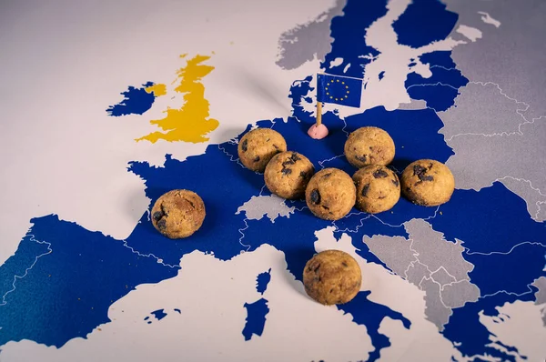 Real cookies over an EU map, eprivacy and cookie law metaphor