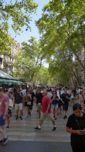 Barcelona Spain August 2022 Crowds Tourists Walking Rambla Street Barcelona — Stockvideo