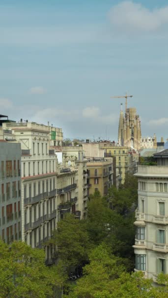 Vista Vertical Una Toma Aérea Desde Calle Barcelona Passeig Gracia — Vídeos de Stock