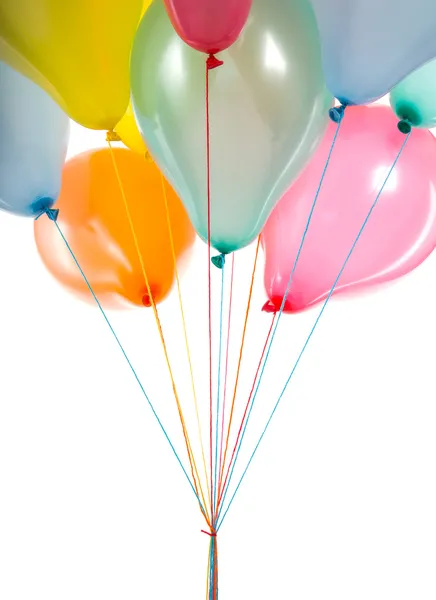 Vista inferior de globos de colores aislados en blanco — Foto de Stock