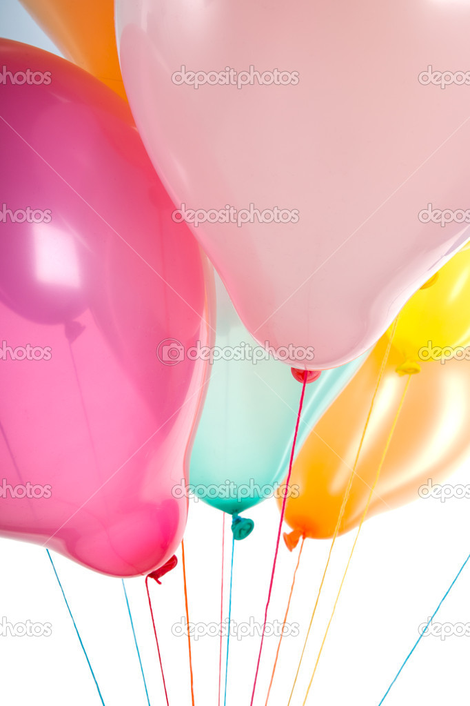 Bottom view of colorful balloons isolated on white