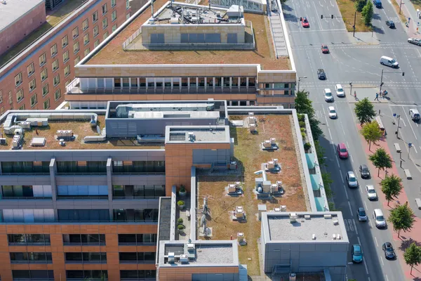 Aerial view at roofs modern office buildings — Stock Photo, Image