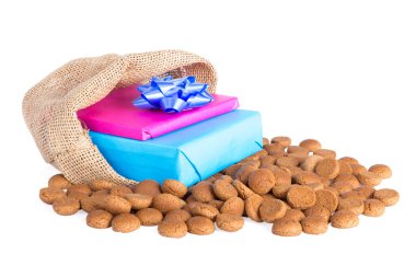 Jüt çanta Aralık ayında sinterklaas Event'de Hollandalı bir gelenek ile zencefil fındık ve hediye,