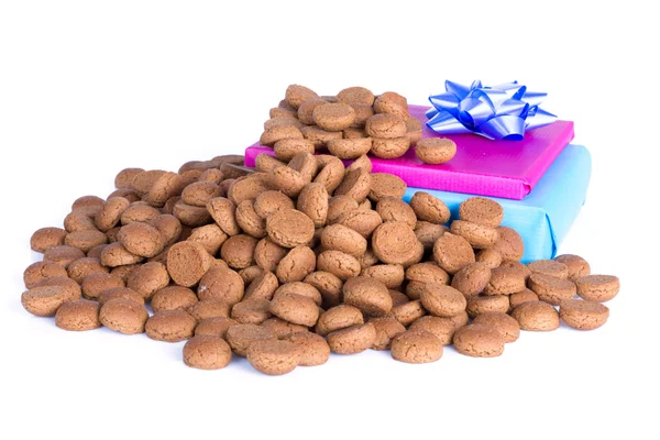 Pile of ginger nuts and presents, a Dutch tradition at Sinterklaas event in december Stock Image