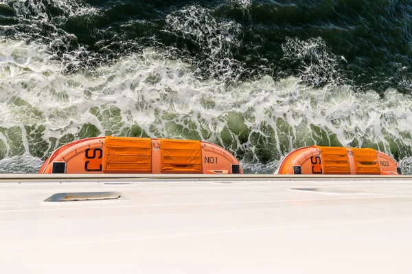 Top view of lifeboats at a big ferry between Germany and Sweden — Stock Photo, Image