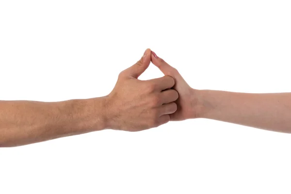 Dvě ruce drží vzájemně izolovaných na bílém — Stock fotografie