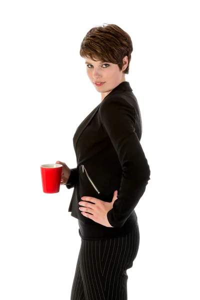 Mujer de negocios delgada ingenio una taza de café — Foto de Stock