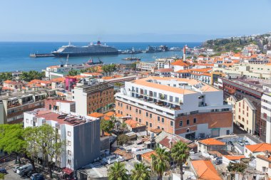 Portekizce Funchal büyük yolcu gemisi liman ile havadan görünümü