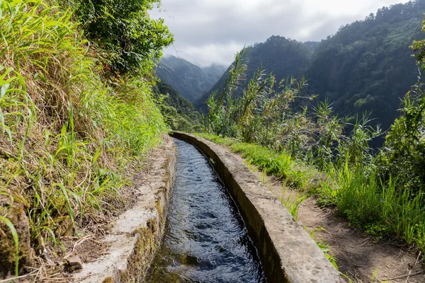 Levada, canal de riego con ruta de senderismo en la isla de Madeira, Portugal —  Fotos de Stock
