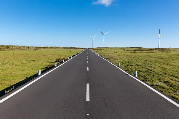 Route avec éoliennes à Madère, Portugal — Photo