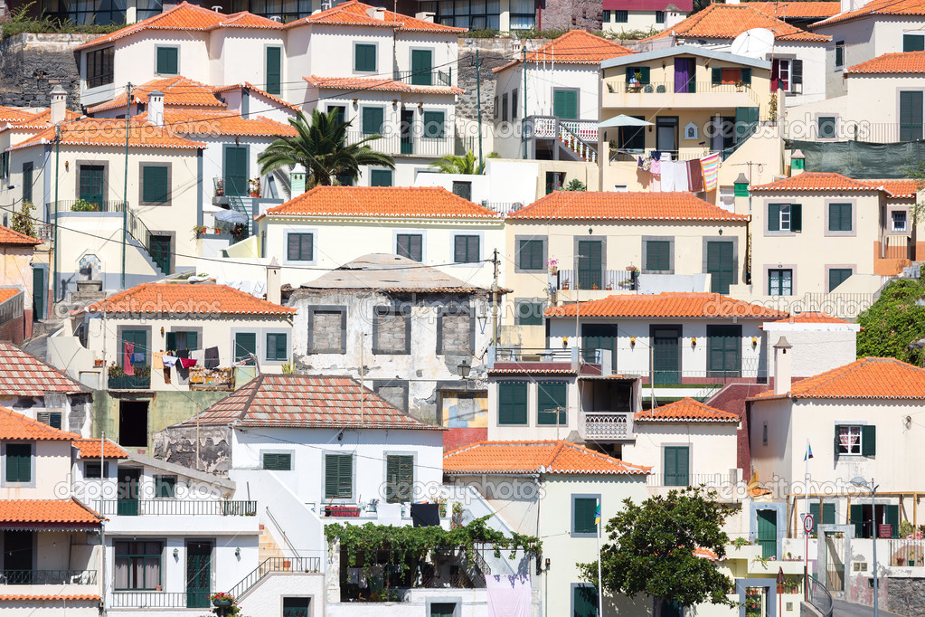 Houses against a hill at Camara de Lobos near Funchal, Madeira Island