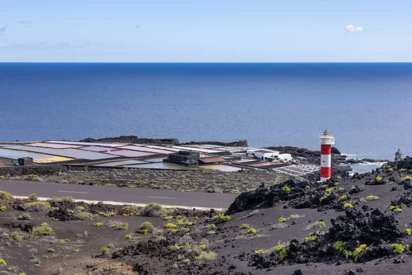 Luchtfoto Van Zalving Van Kleurrijke Salinas Fuencaliente Palma Canarische Eilanden — Stockfoto