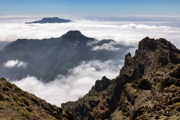 Aerial View Mountains Cloudscape Roque Los Muchachos Palma Canary Islands — Fotografia de Stock