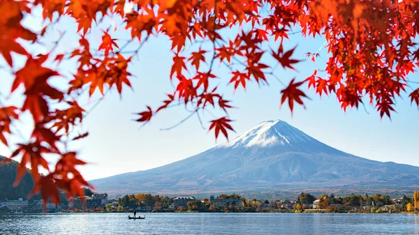 Montaña Fuji Hojas Arce Rojo Otoño Lago Kawaguchiko Japón — Foto de Stock