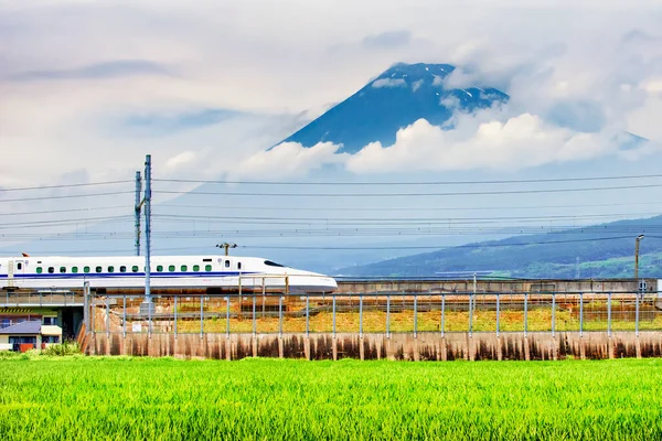 Japonsko Července 2019 Vysokorychlostní Vlak Shinkansen Projížděl Létě Železnici Kolem — Stock fotografie