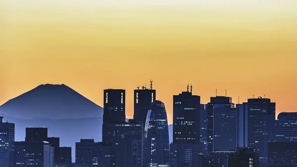 富士山を背景にした新宿高層ビル群の景観 — ストック写真