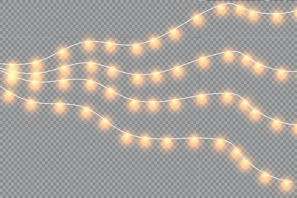 Luces Navidad Brillantes Aislados Elementos Diseño Realistas Guirnaldas Decoraciones Navideñas — Vector de stock