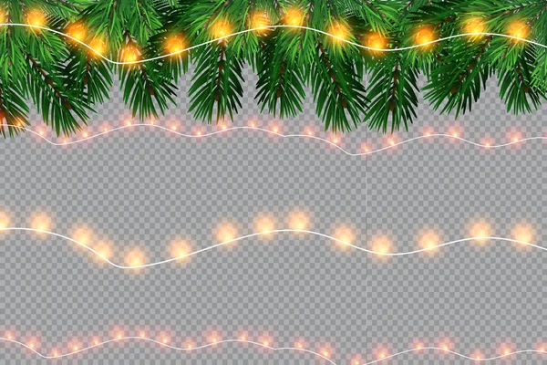 Gloeiende Kerstverlichting Geïsoleerde Realistische Design Elementen — Stockvector