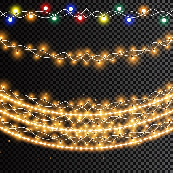 Luces Navidad Brillantes Elementos Diseño Realistas Aislados — Vector de stock