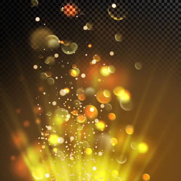 Goldene Teilchen Sternenhimmel Leuchtende Gelbe Bokeh Kreise — Stockvektor