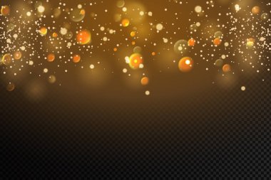 Altın parçacıklar. Yıldızlı gökyüzü. Parlak sarı bokeh daireler.