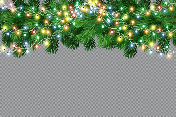 Glühende Weihnachtsbeleuchtung Isolierte Realistische Gestaltungselemente Girlanden Weihnachtsschmuck Lichteffekte — Stockvektor