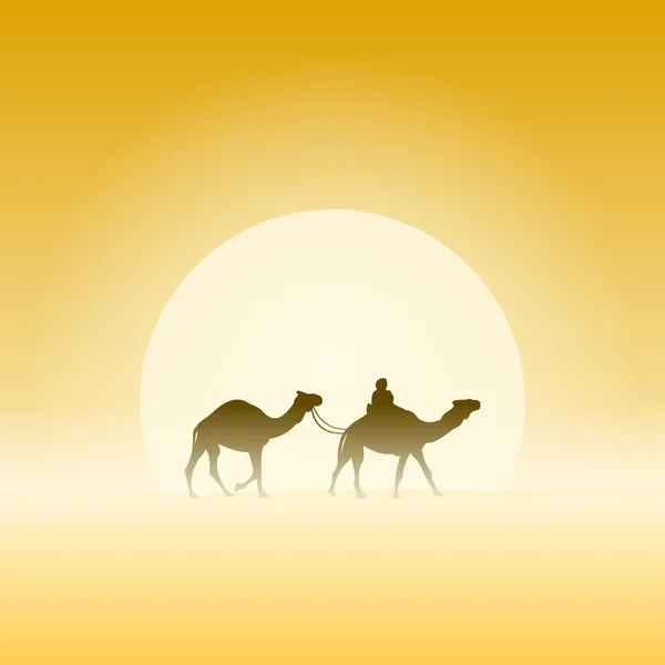 Two Camels and Sun — Stock Vector
