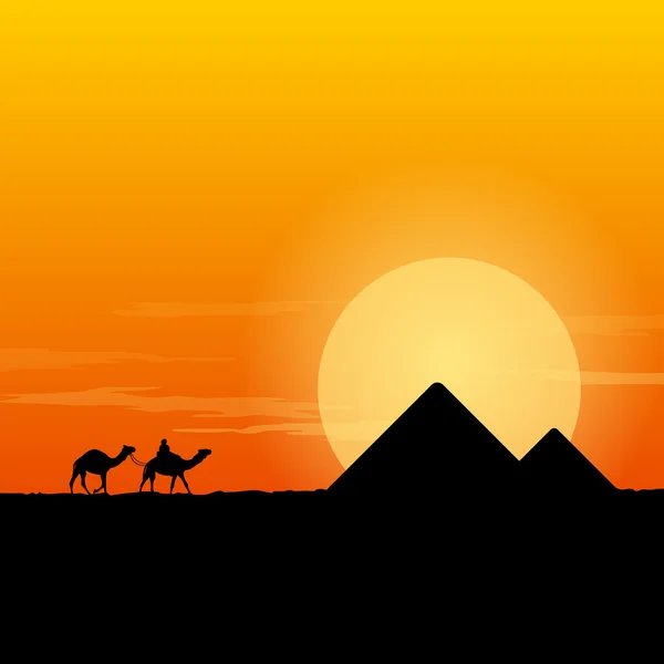 Camel Caravane et Pyramide — Image vectorielle