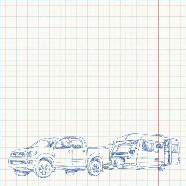 Caravan und Auto-Skizze — Stockvektor