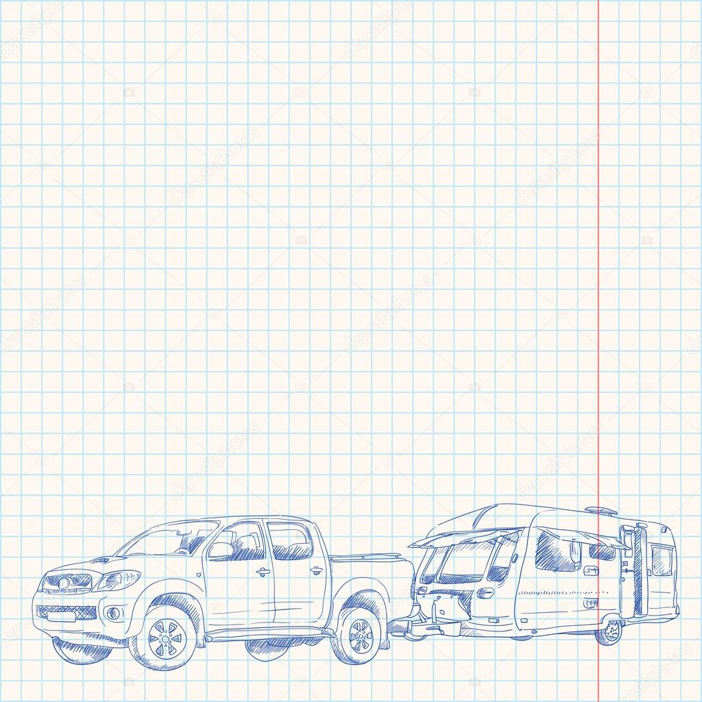 Caravan and Car sketch