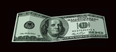 siyah üzerine izole 100 ABD dolarlık banknot