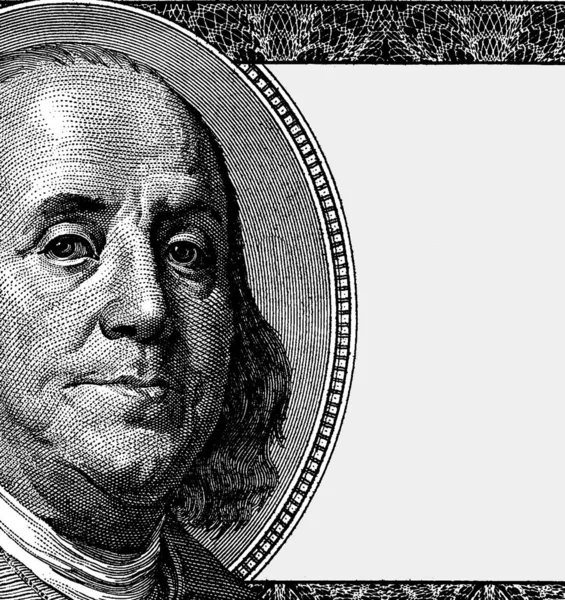 Portrait of Benjamin Franklin from banknote of 100 USA dollars — Stock Photo, Image