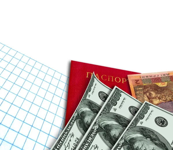 Usa, ukrainisches Geld und Pass und paper.collage — Stockfoto