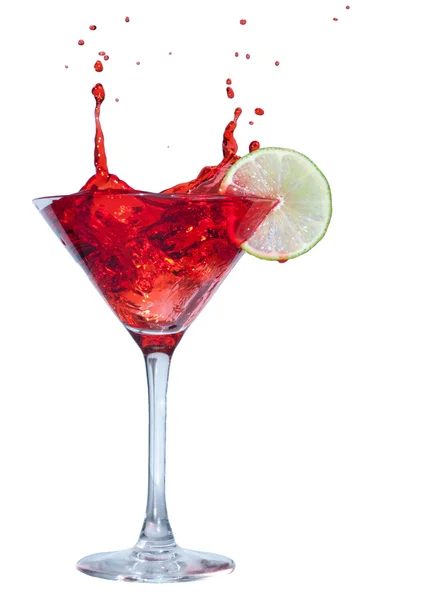 Red cocktail with splash isolated on white — Stock Photo, Image