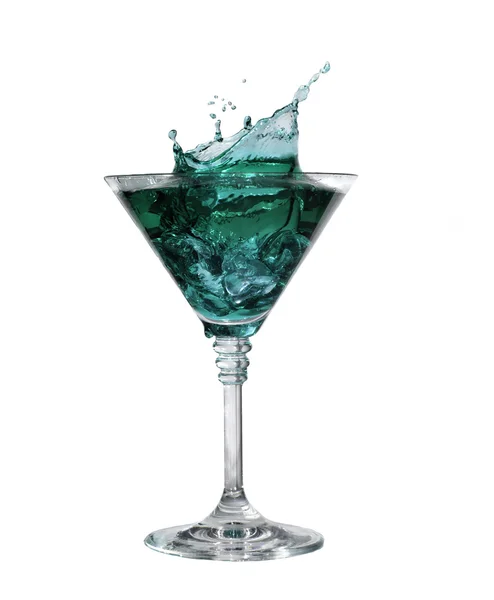 Celadon alcohol cocktail with splash isolated on white — Stock Photo, Image