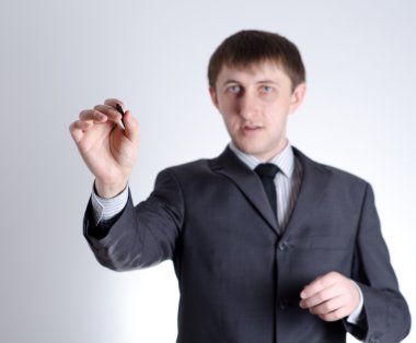 iş onun düşünmek bir şeyle beyaz tahtaya yazmak.