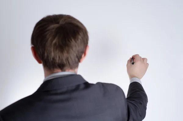 Negocio escribir algo con su pensar en tablero blanco. — Foto de Stock