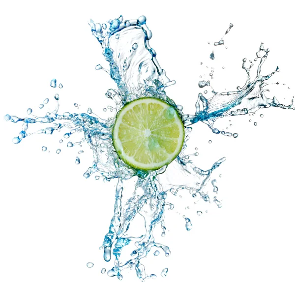 Lime and water splash on a white background — Stock Photo, Image