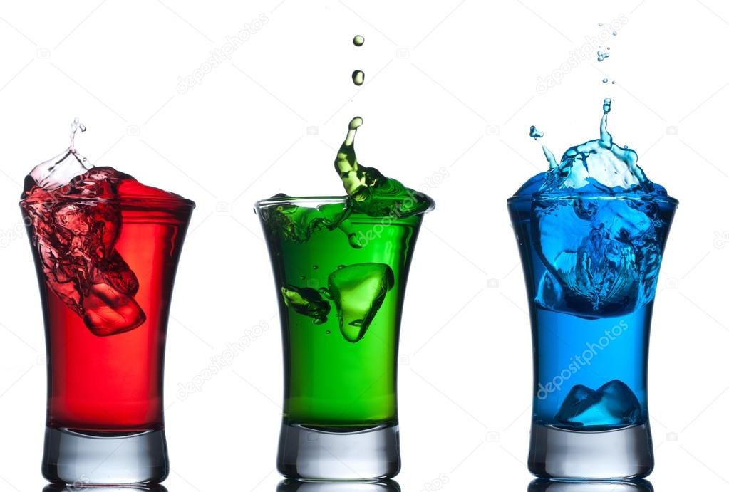 Alcoholic cocktails set , red, green, blue.