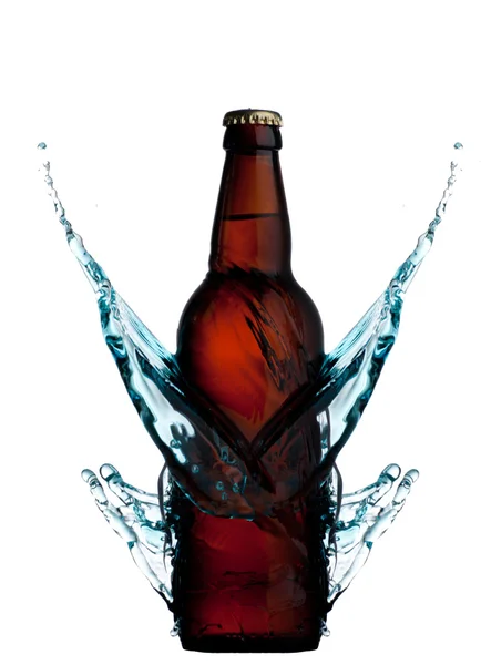 Cold beer bottles with water splash — Stock Photo, Image