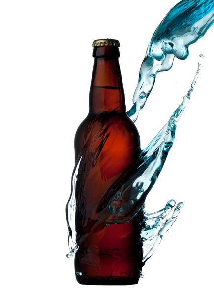 Cold beer bottles with water splash — Stock Photo, Image